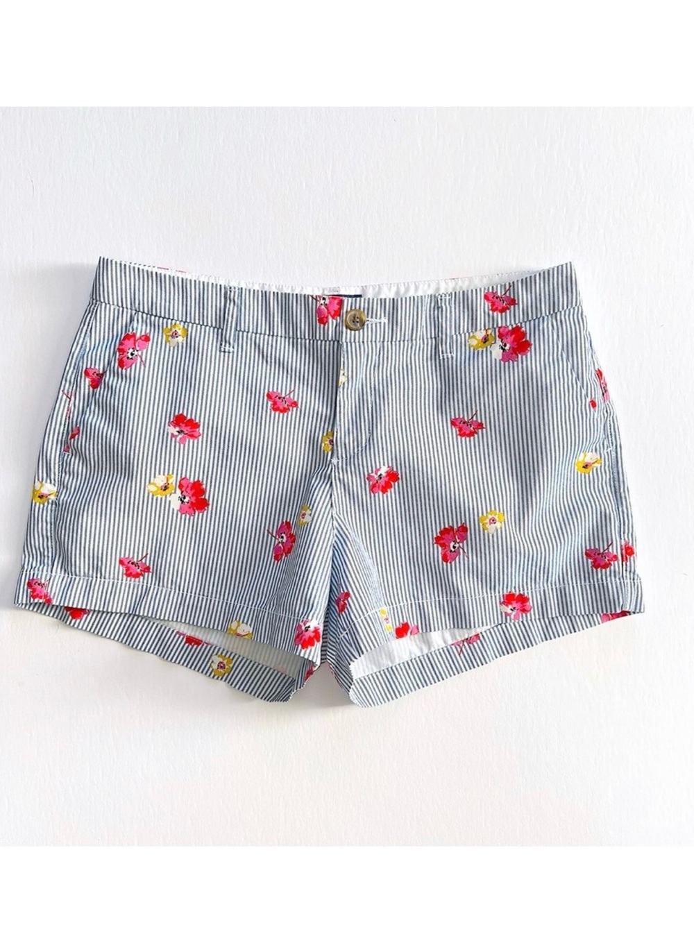 Old Navy Blue Stripe Floral Cotton Everyday Shorts